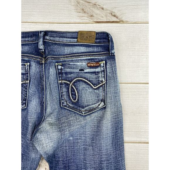 Vtg Hint Jeans Womens 9 Blue Flare Bootcut Low Rise Distressed Pockets Y2K - Picture 9 of 11
